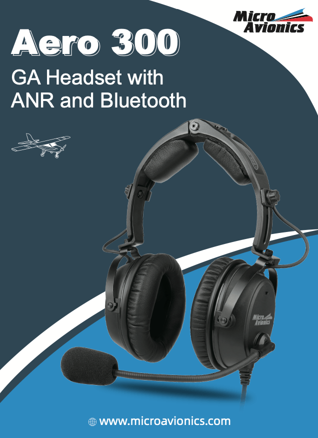 Aero 300 ANR GA Headset with Stereo Bluetooth - for aviation communication - MicroAvionics