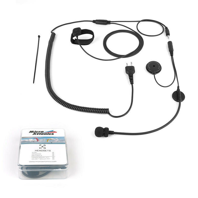 Paragliding Headset with Finger PTT. - for aviation communication - MicroAvionics