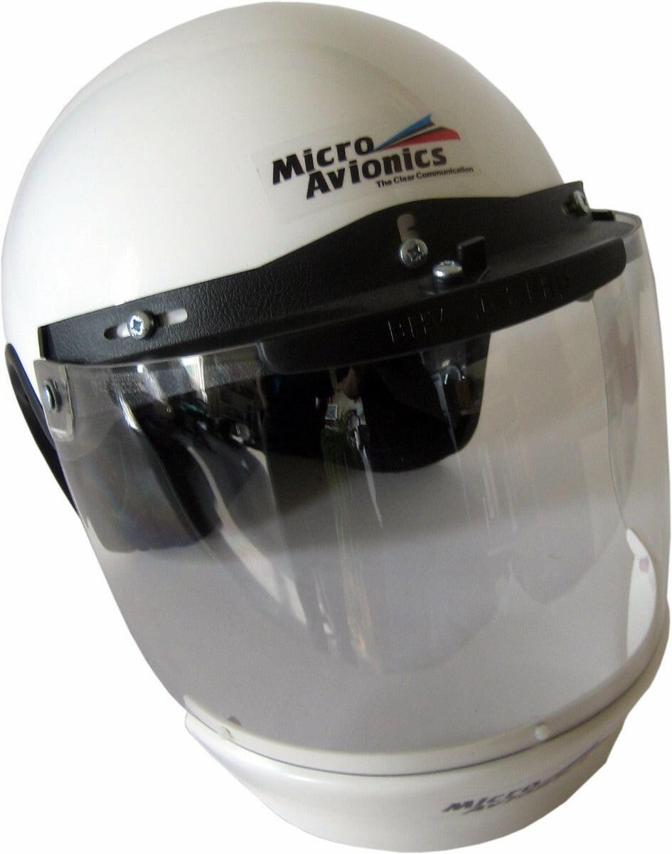 Helmet with Visor, visor lock and plastic AirDam - for aviation communication - MicroAvionics